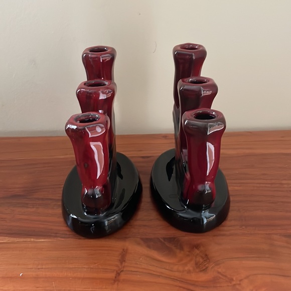 VINTAGE Danesi Arts ceramic drip glaze MCM candlesticks candelabra set of two - Picture 6 of 12